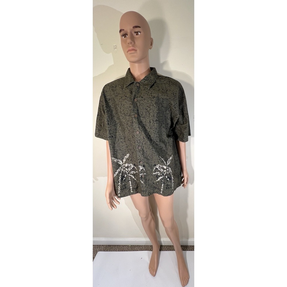 Route 66 Original Clothing‎ Co. Green Speckled Shirt With Tropical Trees XL Mens